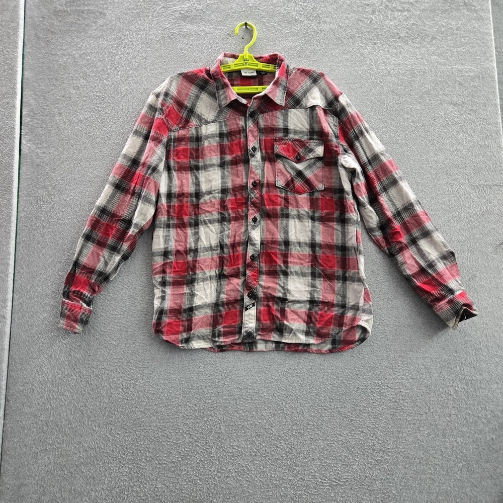 Vans Men Button Up Shirt L Red Plaid Flannel Casual Grunge Long Sleeve Collar